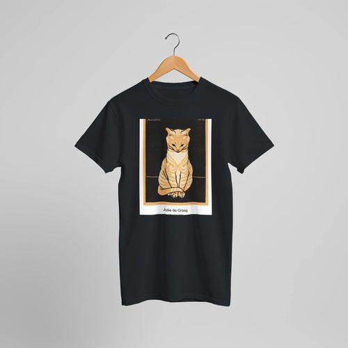 Sitting Cat (1918) by Julie de Graag. Custom Print on a 100% Airlume Combed and Ring-Spun Cotton Unisex Crewneck T-shirt Optimised Aspect Ratio.