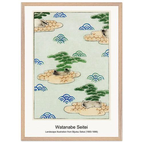 Landscape illustration from Bijutsu Sekai (1893-1896) by Watanabe Seitei. Archival Print on Museum Quality Matte Paper. Premium Wood Framed Wall Art. Optimised Aspect Ratio.