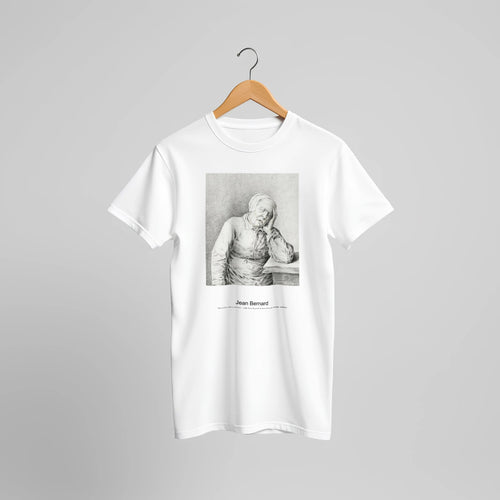 Sleeping old woman, with her head in her hand (1775-1833) by Jean Bernard. Custom Print on a 100% Airlume Combed and Ring-Spun Cotton Unisex Crewneck T-shirt Original Aspect Ratio