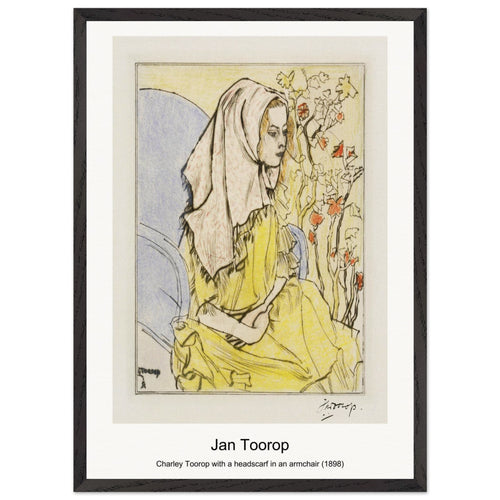Charley Toorop with a headscarf in an armchair (1898) by Jan Toorop. Archival Print on Museum Quality Matte Paper. Premium Wood Framed Wall Art. Optimised Aspect Ratio.