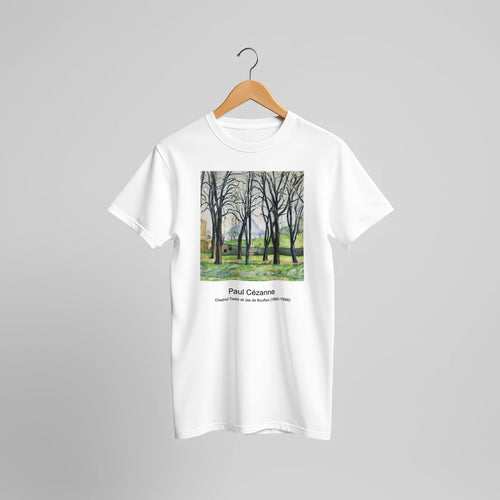 House of Père Lacroix (1873) by Paul Cézanne. Custom Print on a 100% Airlume Combed and Ring-Spun Cotton Unisex Crewneck T-shirt Original Aspect Ratio