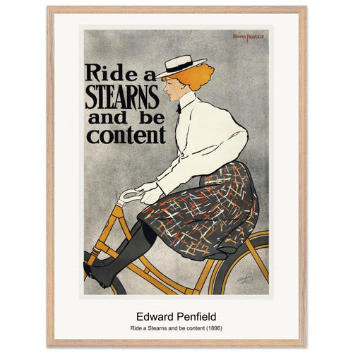 Ride a Stearns and be content (1896) by Edward Penfield. Archival Print on Museum Quality Matte Paper. Premium Wood Framed Wall Art. Optimised Aspect Ratio.