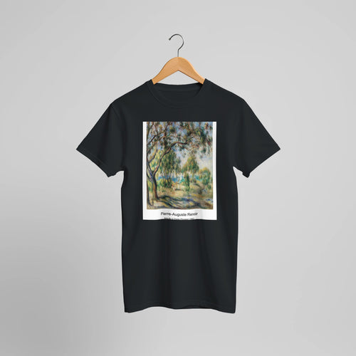 Chrysanthemums (1881-1882) by Pierre-Auguste Renoir. Custom Print on a 100% Airlume Combed and Ring-Spun Cotton Unisex Crewneck T-shirt Optimised Aspect Ratio.