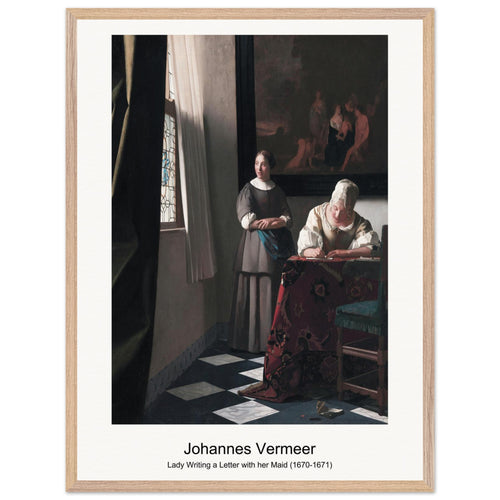 Lady Writing a Letter with her Maid (1670-1671) by Johannes Vermeer. Archival Print on Museum Quality Matte Paper. Premium Wood Framed Wall Art. Optimised Aspect Ratio.