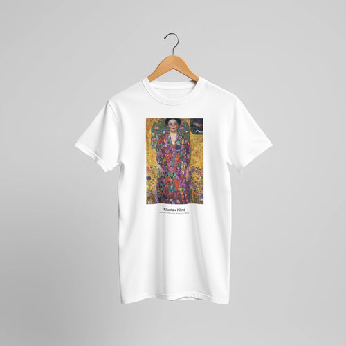 Portrait of Eugenia Primavesi (1913) by Gustav Klimt. Custom Print on a 100% Airlume Combed and Ring-Spun Cotton Unisex Crewneck T-shirt Original Aspect Ratio