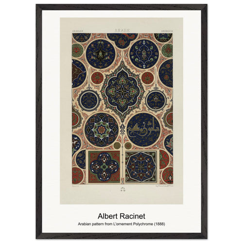 Arabian pattern from L'ornement Polychrome (1888) by Albert Racinet. Archival Print on Museum Quality Matte Paper. Premium Wood Framed Wall Art. Original Aspect Ratio