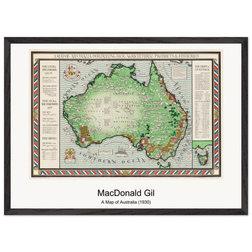 A Map of Australia (1930) by MacDonald Gill. Archival Print on Museum Quality Matte Paper. Premium Wood Framed Wall Art. Original Aspect Ratio