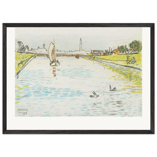 View of a Canal with a Sailing Ship (1907) by Jan Toorop. Archival Print on Museum Quality Matte Paper. Premium Wood Framed Wall Art. Original Aspect Ratio