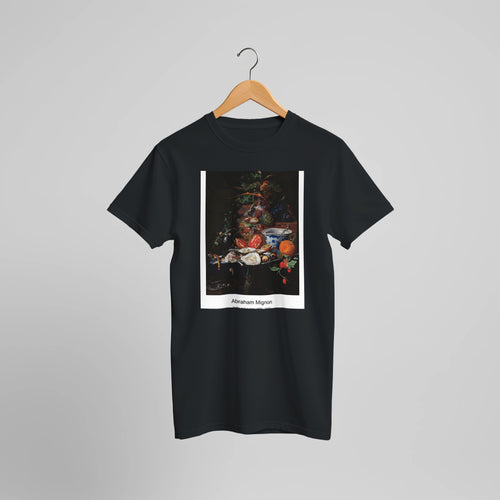 Fruits and oysters (1660 - 1679) by Abraham Mignon. Custom Print on a 100% Airlume Combed and Ring-Spun Cotton Unisex Crewneck T-shirt Optimised Aspect Ratio.