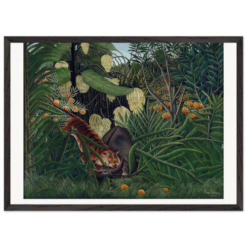 Fight between a Tiger and a Buffalo (1908) by Henri Rousseau. Archival Print on Museum Quality Matte Paper. Premium Wood Framed Wall Art. Original Aspect Ratio