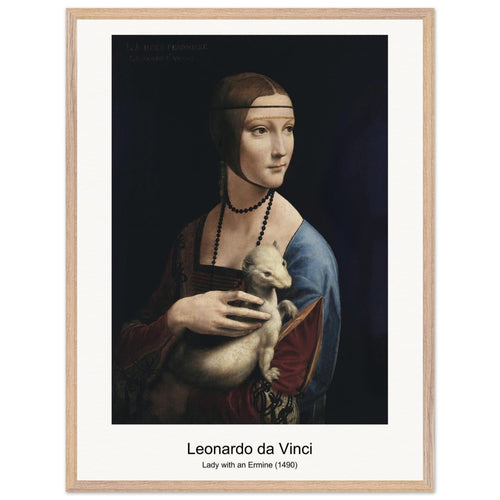Lady with an Ermine (1490) by Leonardo da Vinci. Archival Print on Museum Quality Matte Paper. Premium Wood Framed Wall Art. Optimised Aspect Ratio.