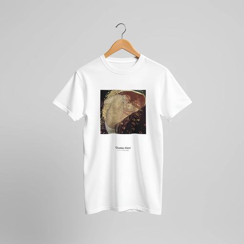 Danae (1907-1908) by Gustav Klimt. Custom Print on a 100% Airlume Combed and Ring-Spun Cotton Unisex Crewneck T-shirt Original Aspect Ratio