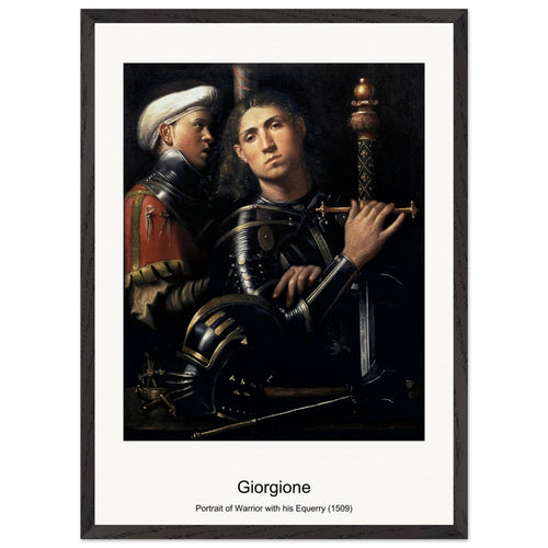 Portrait of Warrior with his Equerry (1509) by Giorgione. Archival Print on Museum Quality Matte Paper. Premium Wood Framed Wall Art. Original Aspect Ratio