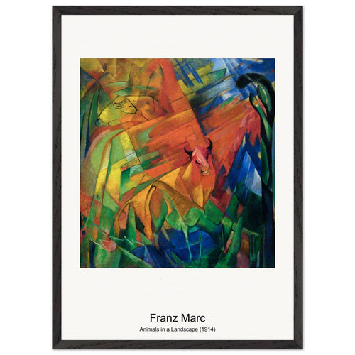 Animals in a Landscape (1914) by Franz Marc. Archival Print on Museum Quality Matte Paper. Premium Wood Framed Wall Art. Original Aspect Ratio