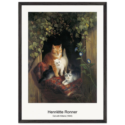 Cat with Kittens (1844) by Henriëtte Ronner. Archival Print on Museum Quality Matte Paper. Premium Wood Framed Wall Art. Original Aspect Ratio