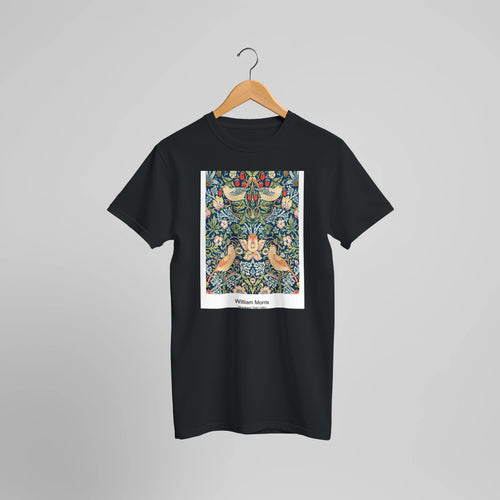 Honeysuckle (1876) by William Morris. Custom Print on a 100% Airlume Combed and Ring-Spun Cotton Unisex Crewneck T-shirt Optimised Aspect Ratio.