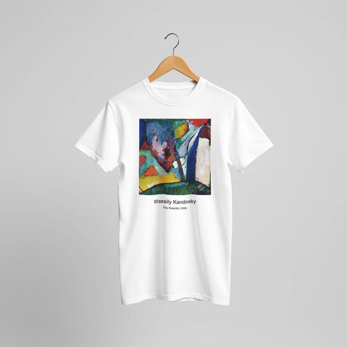 Riding couple (1906) by Wassily Kandinsky. Custom Print on a 100% Airlume Combed and Ring-Spun Cotton Unisex Crewneck T-shirt Original Aspect Ratio