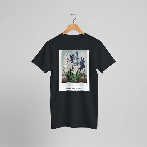 Roses from The Temple of Flora (1807) by Robert John Thornton. Custom Print on a 100% Airlume Combed and Ring-Spun Cotton Unisex Crewneck T-shirt Optimised Aspect Ratio.