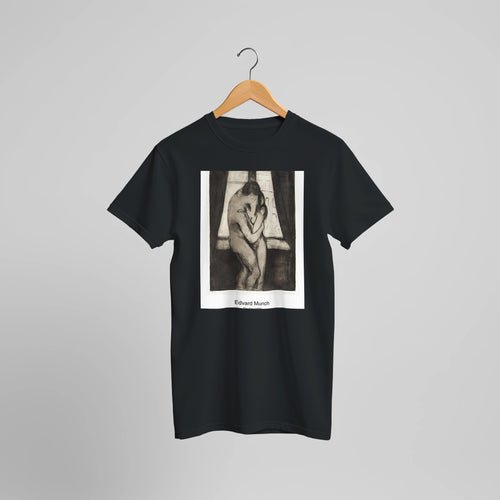The Kiss (1895) by Edvard Munch. Custom Print on a 100% Airlume Combed and Ring-Spun Cotton Unisex Crewneck T-shirt Optimised Aspect Ratio.