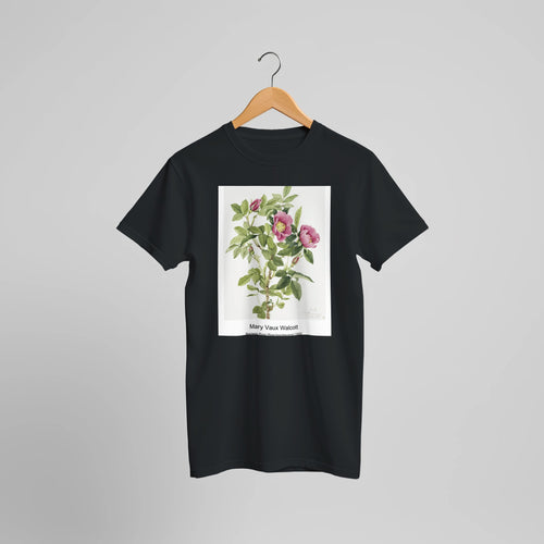 Bourgeau Rose (Rosa bourgeauiana) (1920) by Mary Vaux Walcott. Custom Print on a 100% Airlume Combed and Ring-Spun Cotton Unisex Crewneck T-shirt Optimised Aspect Ratio.