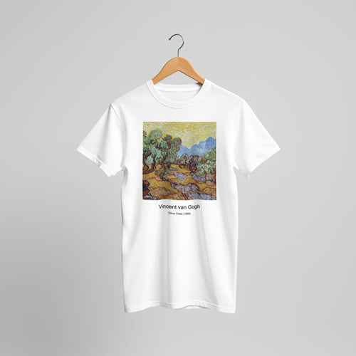 Still Life of Oranges and Lemons with Blue Gloves (1889) by Vincent van Gogh. Custom Print on a 100% Airlume Combed and Ring-Spun Cotton Unisex Crewneck T-shirt Original Aspect Ratio