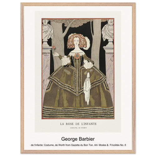 La rose de l'infante: Costume, de Worth from Gazette du Bon Ton. Art- Modes & Frivolités No. 8 (1924) by George Barbier. Archival Print on Museum Quality Matte Paper. Premium Wood Framed Wall Art. Optimised Aspect Ratio.