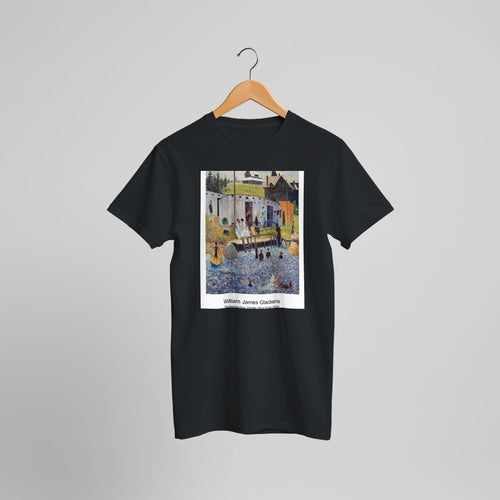 Landscape illustration from Bijutsu Sekai (1893-1896) by Watanabe Seitei. Custom Print on a 100% Airlume Combed and Ring-Spun Cotton Unisex Crewneck T-shirt Optimised Aspect Ratio.