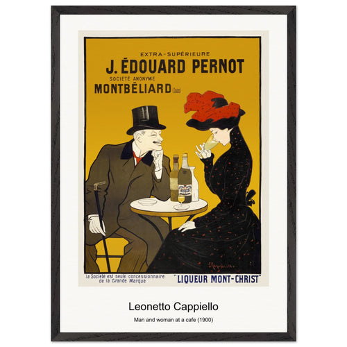 Man and woman at a cafe (1900) by Leonetto Cappiello. Archival Print on Museum Quality Matte Paper. Premium Wood Framed Wall Art. Original Aspect Ratio