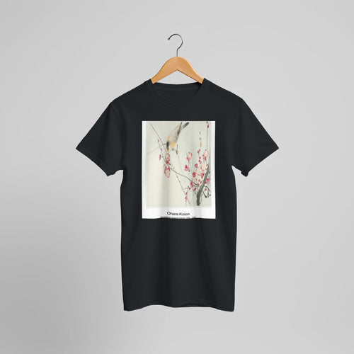Japanese wagtail on lotus plant (1925 - 1936) by Ohara Koson. Custom Print on a 100% Airlume Combed and Ring-Spun Cotton Unisex Crewneck T-shirt Optimised Aspect Ratio.