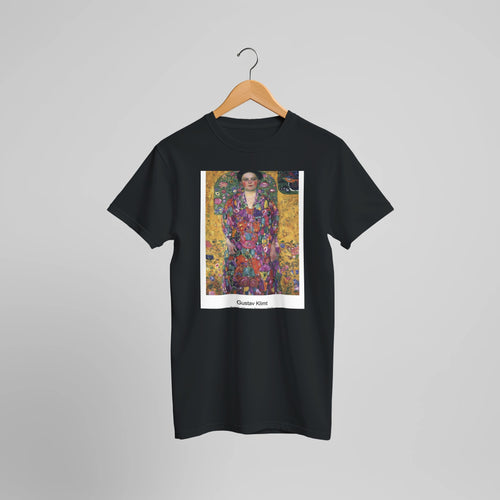 Portrait of Eugenia Primavesi (1913) by Gustav Klimt. Custom Print on a 100% Airlume Combed and Ring-Spun Cotton Unisex Crewneck T-shirt Optimised Aspect Ratio.