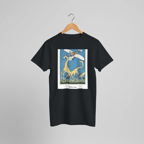 Bloodless Giraffe Hunt (Unblutige Jagd auf Giraffen) (1911) by Moriz Jung. Custom Print on a 100% Airlume Combed and Ring-Spun Cotton Unisex Crewneck T-shirt Optimised Aspect Ratio.