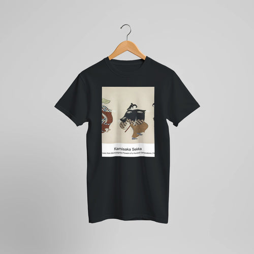 Dancers from Momoyogusa-Flowers of a Hundred Generations (1909) by Kamisaka Sekka. Custom Print on a 100% Airlume Combed and Ring-Spun Cotton Unisex Crewneck T-shirt Optimised Aspect Ratio.