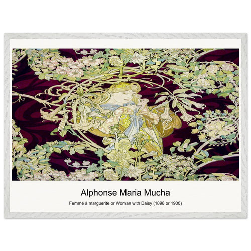 Femme à marguerite or Woman with Daisy (1898 or 1900) by Alphonse Maria Mucha. Archival Print on Museum Quality Matte Paper. Premium Wood Framed Wall Art. Optimised Aspect Ratio.
