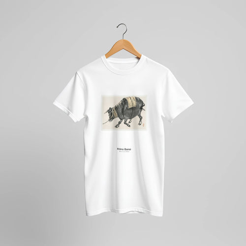Black bull (1913) by Kōno Bairei. Custom Print on a 100% Airlume Combed and Ring-Spun Cotton Unisex Crewneck T-shirt Original Aspect Ratio