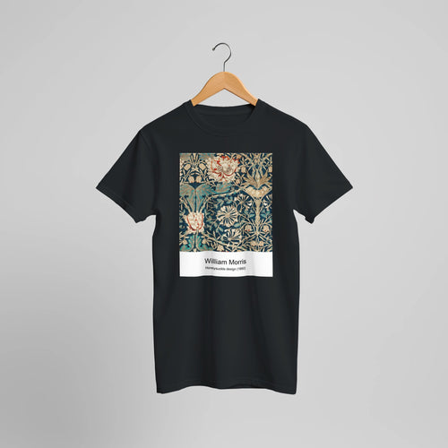 Chrysanthemum pattern (1877) by William Morris. Custom Print on a 100% Airlume Combed and Ring-Spun Cotton Unisex Crewneck T-shirt Optimised Aspect Ratio.