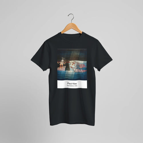 Late Evening Looking Out of the Woods (1937) by Paul Klee. Custom Print on a 100% Airlume Combed and Ring-Spun Cotton Unisex Crewneck T-shirt Optimised Aspect Ratio.