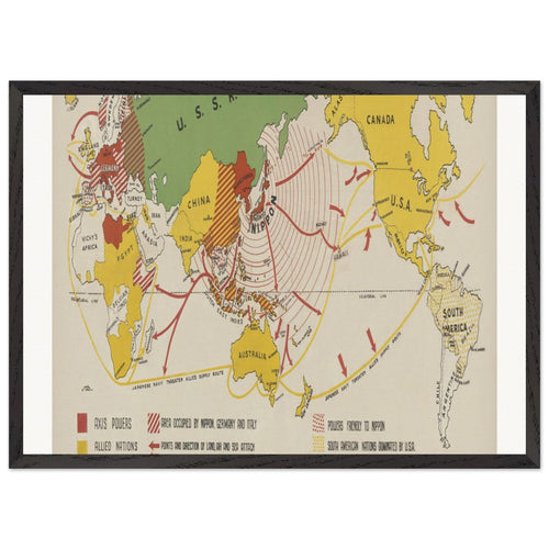 Up-to-date map of the world war (1942) by Manila Shinbun-sha. Archival Print on Museum Quality Matte Paper. Premium Wood Framed Wall Art. Optimised Aspect Ratio.