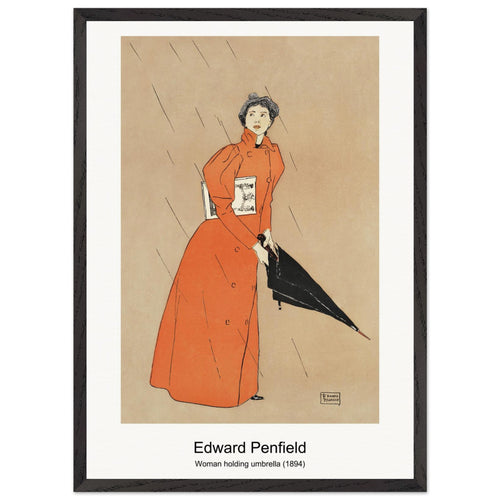 Woman holding umbrella (1894) by Edward Penfield. Archival Print on Museum Quality Matte Paper. Premium Wood Framed Wall Art. Original Aspect Ratio