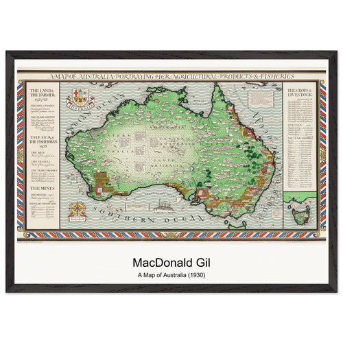 A Map of Australia (1930) by MacDonald Gill. Archival Print on Museum Quality Matte Paper. Premium Wood Framed Wall Art. Optimised Aspect Ratio.