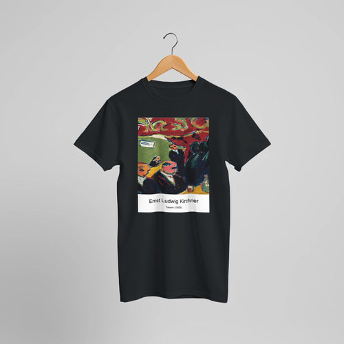 Tavern (1909) by Ernst Ludwig Kirchner. Custom Print on a 100% Airlume Combed and Ring-Spun Cotton Unisex Crewneck T-shirt Optimised Aspect Ratio.