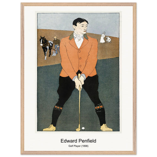 Golf Player (1898) by Edward Penfield. Archival Print on Museum Quality Matte Paper. Premium Wood Framed Wall Art. Optimised Aspect Ratio.
