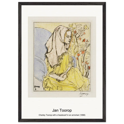 Charley Toorop with a headscarf in an armchair (1898) by Jan Toorop. Archival Print on Museum Quality Matte Paper. Premium Wood Framed Wall Art. Original Aspect Ratio