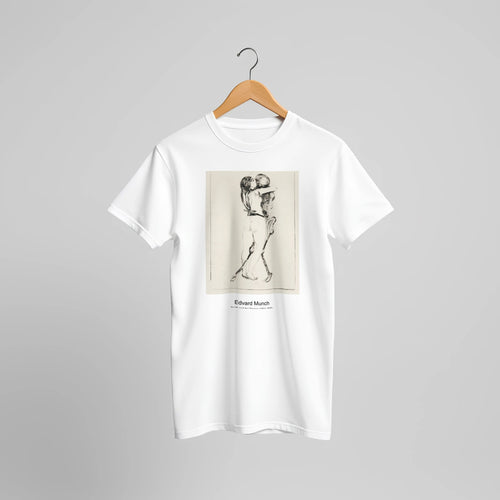 Death and the Woman (1894-1895) by Edvard Munch. Custom Print on a 100% Airlume Combed and Ring-Spun Cotton Unisex Crewneck T-shirt Original Aspect Ratio
