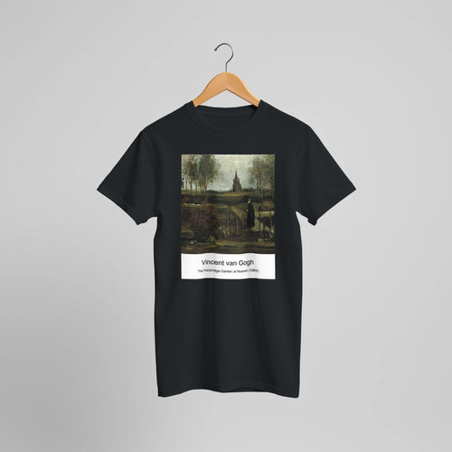 Wheat field with View of Arles (1888) by Vincent van Gogh. Custom Print on a 100% Airlume Combed and Ring-Spun Cotton Unisex Crewneck T-shirt Optimised Aspect Ratio.