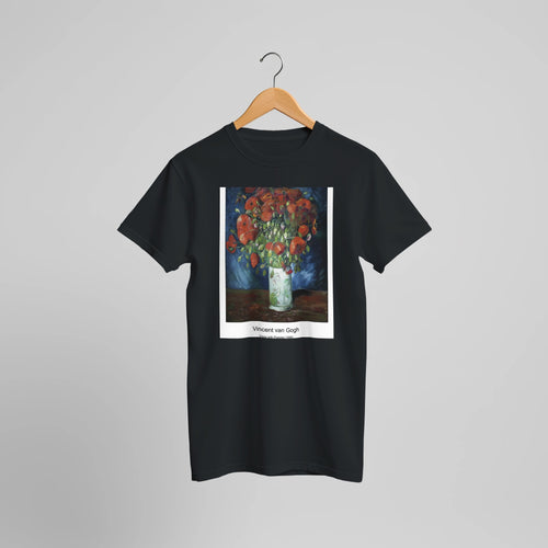 Imperial Fritillaries in a Copper Vase (1887) by Vincent van Gogh. Custom Print on a 100% Airlume Combed and Ring-Spun Cotton Unisex Crewneck T-shirt Optimised Aspect Ratio.