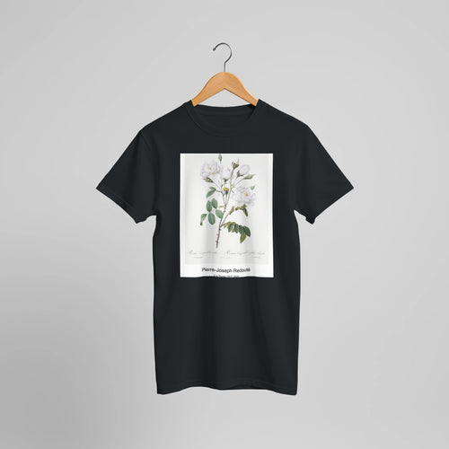 Les Roses (1817-1824) by Pierre-Joseph Redouté. Custom Print on a 100% Airlume Combed and Ring-Spun Cotton Unisex Crewneck T-shirt Optimised Aspect Ratio.