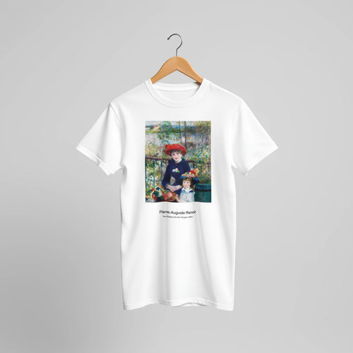 The Umbrellas (ca. 1881-86) by Pierre-Auguste Renoir. Custom Print on a 100% Airlume Combed and Ring-Spun Cotton Unisex Crewneck T-shirt Original Aspect Ratio