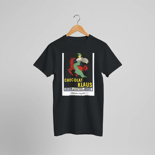 Chocolat Klaus (1903) by Leonetto Cappiello. Custom Print on a 100% Airlume Combed and Ring-Spun Cotton Unisex Crewneck T-shirt Optimised Aspect Ratio.
