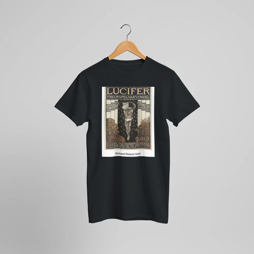 Lucifer mourning game of Vondel (1910) by Richard Roland Holst. Custom Print on a 100% Airlume Combed and Ring-Spun Cotton Unisex Crewneck T-shirt Optimised Aspect Ratio.