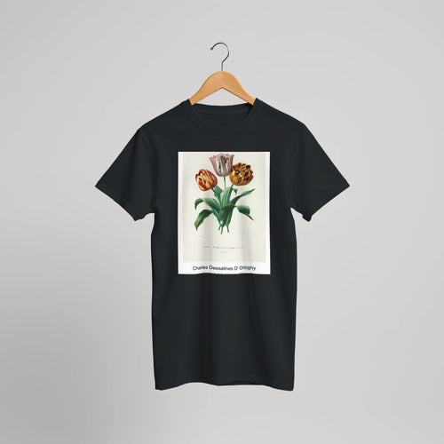Didier's tulip (Tulipa gesneriana) (1892) by Charles Dessalines D' Orbigny. Custom Print on a 100% Airlume Combed and Ring-Spun Cotton Unisex Crewneck T-shirt Optimised Aspect Ratio.